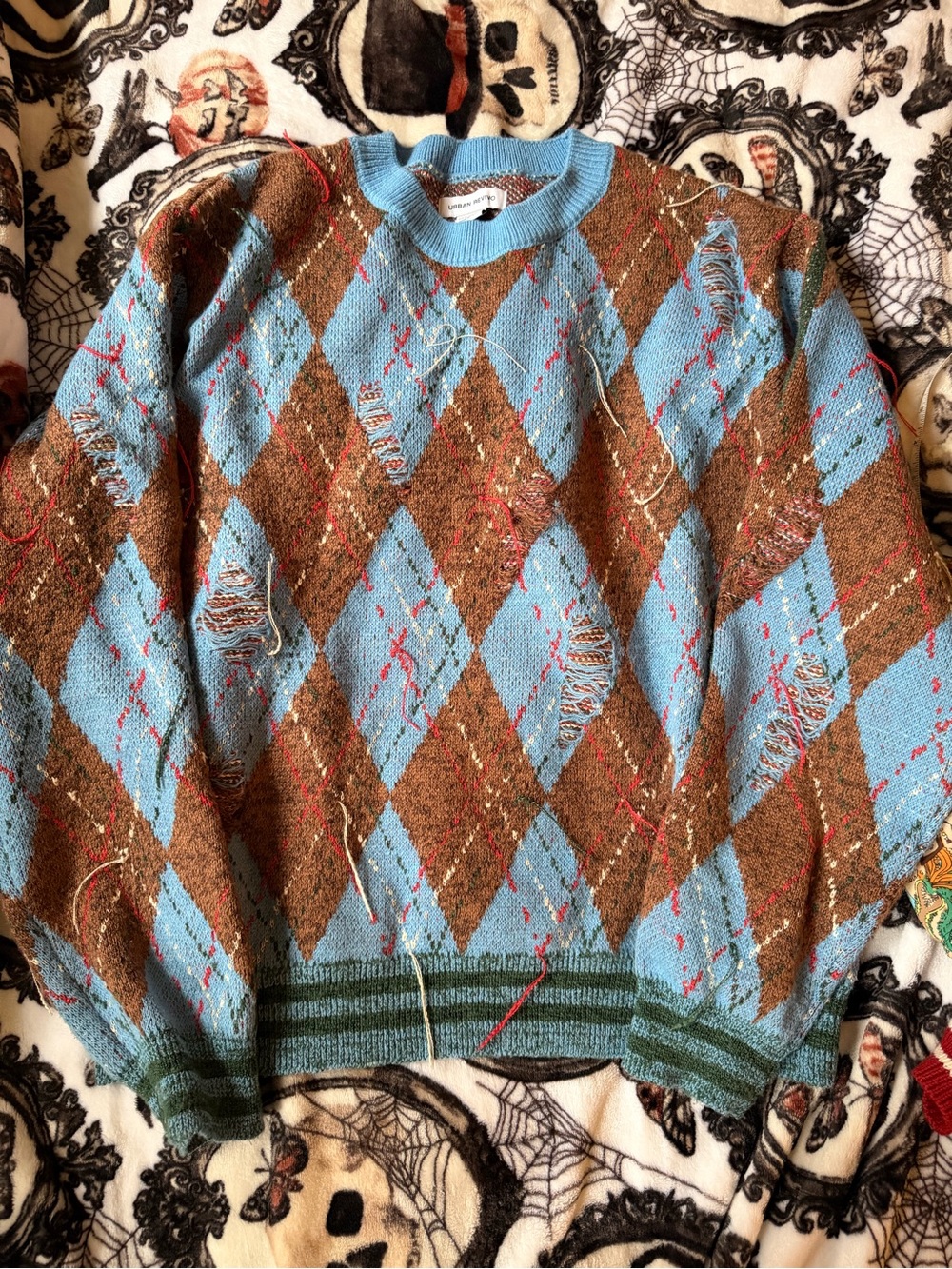 Argyle Distressed Sweater - Blue & Brown